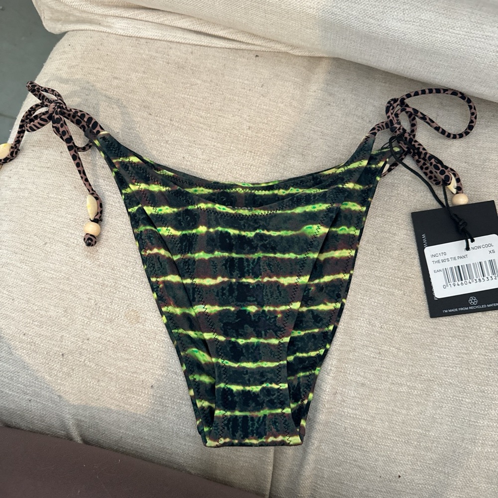 Green and Brown Striped Bikini Bottom
